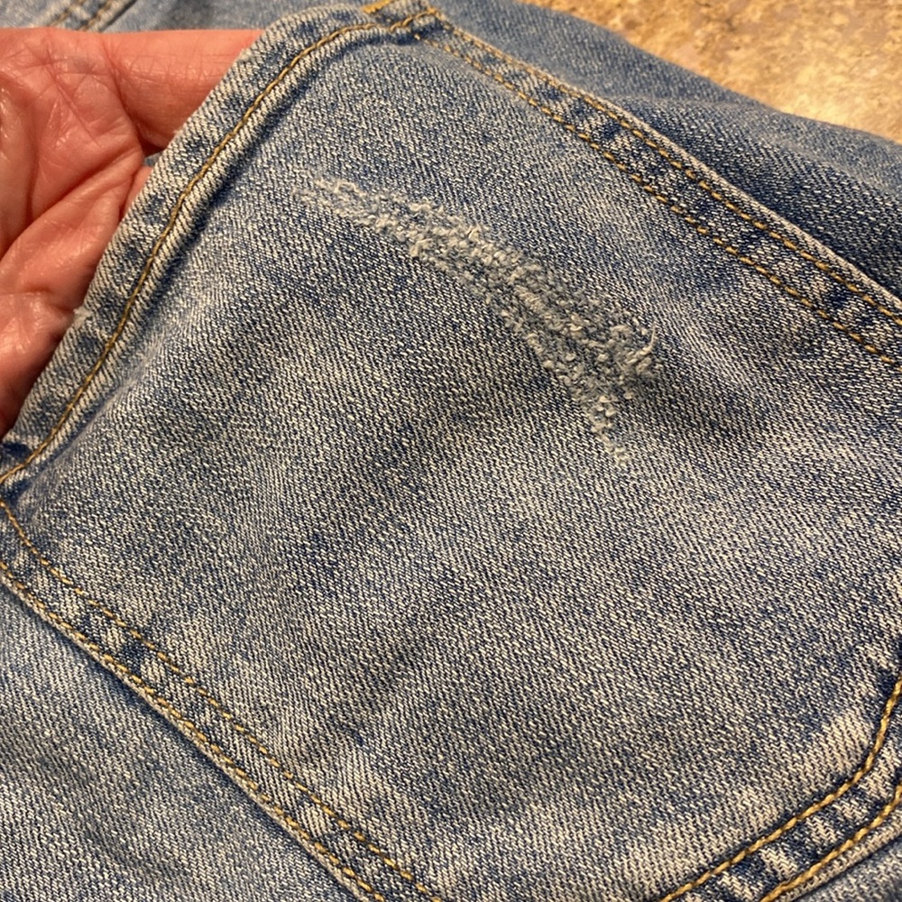 Gap Shortall Blue Jean Bib Overall Shorts Denim XS FLAWS Distressed - Picture 12 of 17